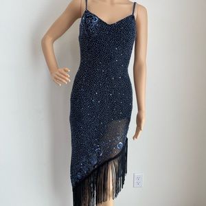 Scala fringed beaded sequined silk evening gown size small